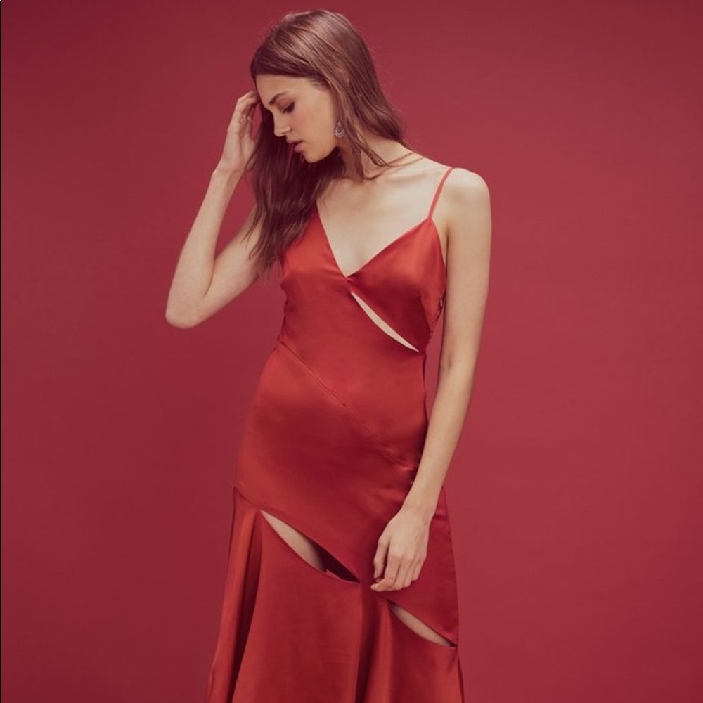 For Love & Lemons Liv Cut Maxi Dress Sz S in Rust